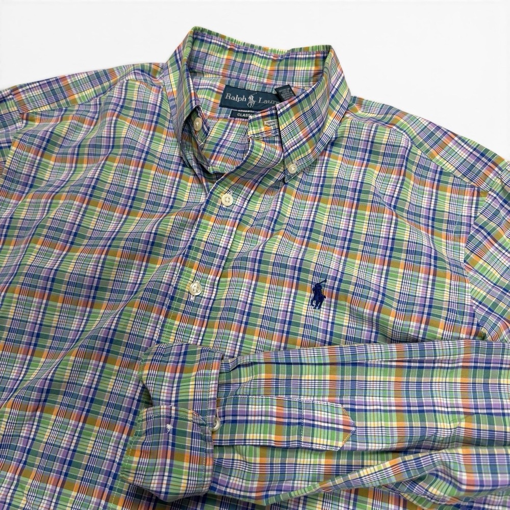 Polo Ralph Lauren Shirt Mens M LS Green Plaid Button Down Casual Preppy Classic